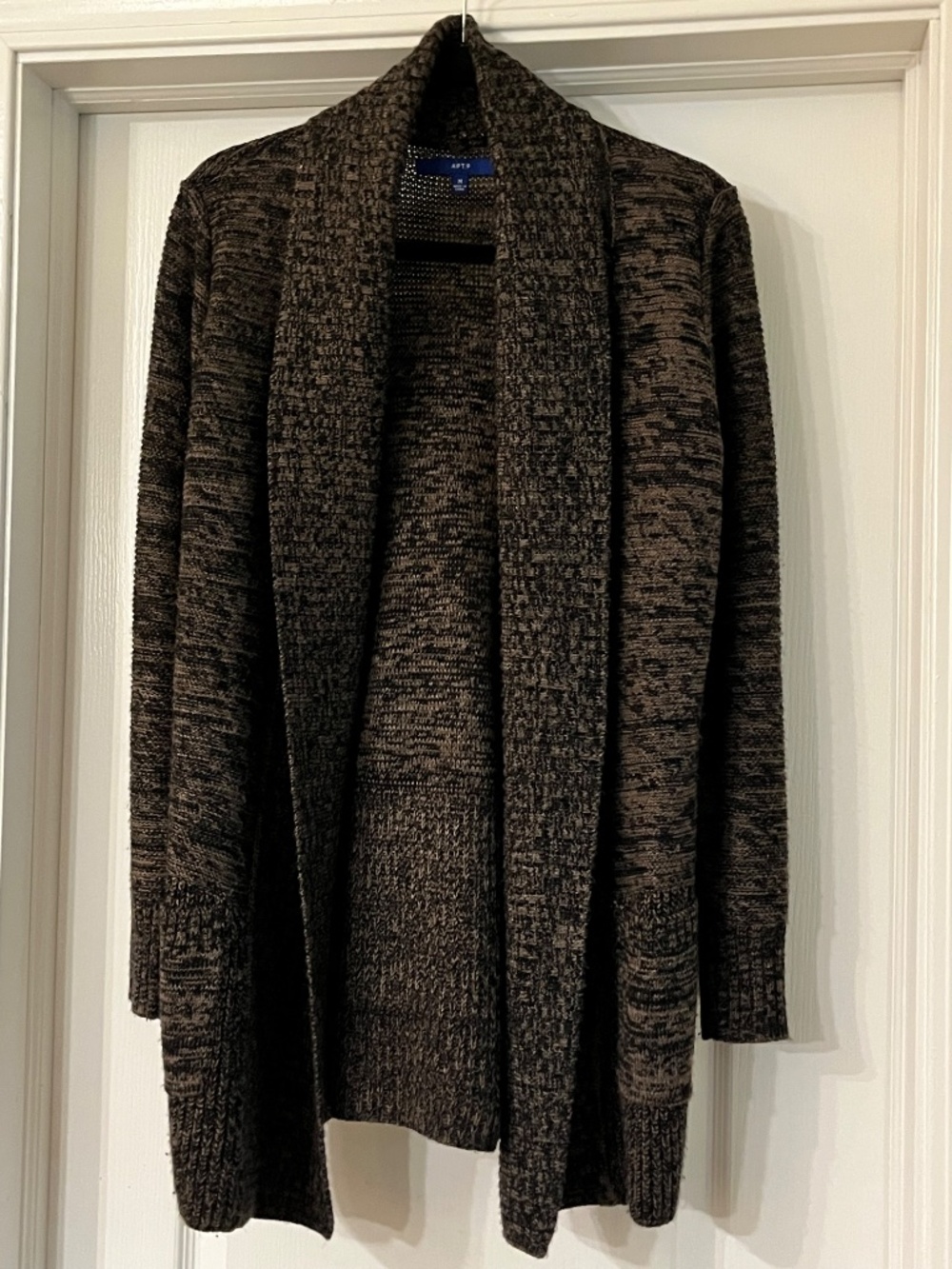 Apt. 9 Womens Med LongSleeves Open Front Marled Black/Gray/Rose Sweater Cardigan